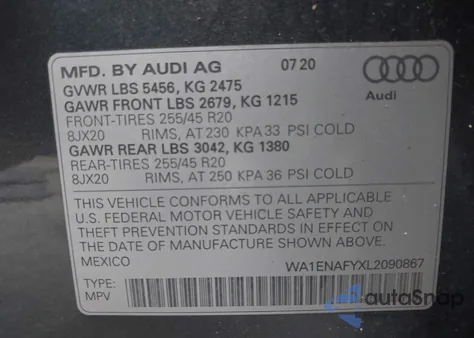 2020 Audi Q5 Titanium Premium Plus 45 Tfsi Quattro S Tronic from USA, damaged, VIN WA1ENAFYXL2090867